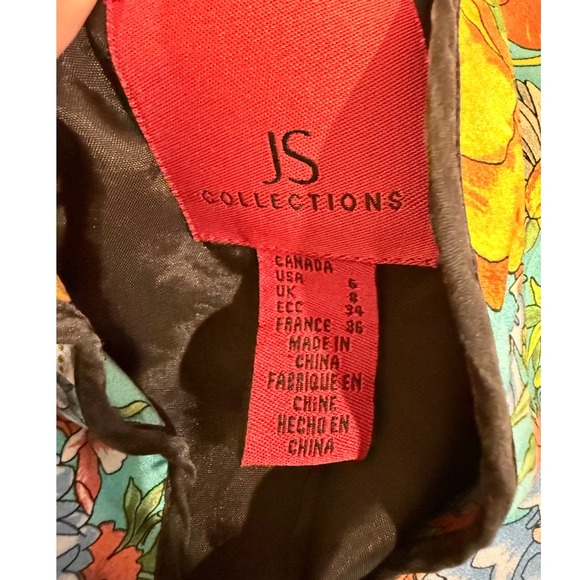 JS Collections Silk Floral Paisley Jacket Turquoise Orange Loop Button Size 6 - Picture 8 of 8